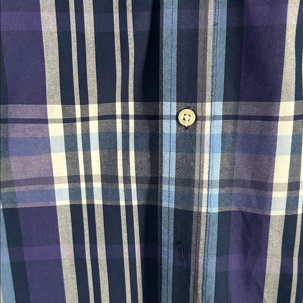 Chaps Men's Oxford Plaid Blue Purple Button down long sleeve Shirt 100% Cotton L